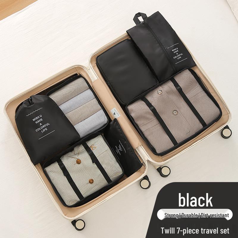 Seven-Piece Travel Packing Bag Set: Clothes, Underwear, Cosmetics, and More.