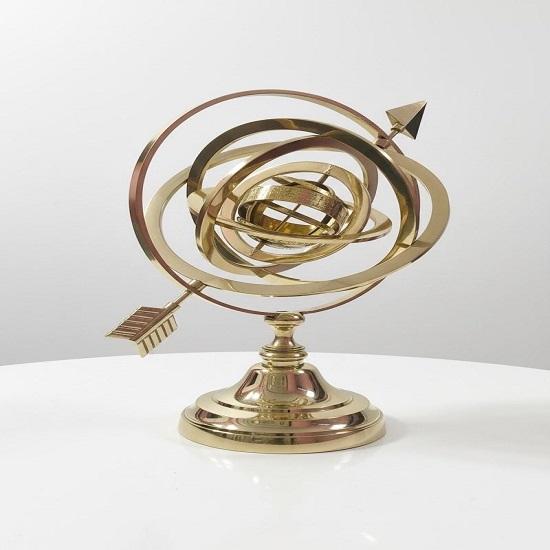 Brass Armillary Sphere Globe With Arrow  Nautical Maritime Astrolabe Desk Decor