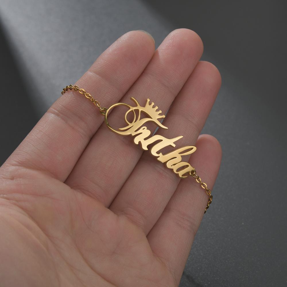 Atoztide Personalized Custom Bracelet and Necklace Jewelry Set Crown Heart Pendant Stainless Steel For Men Bangle Birthday Gift