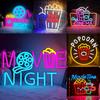 Movie Night with Popcorn Carton Neon for Wall Decor, Home Theater Decor, Dimmable USB for Cinema Man Cave Party Birthday