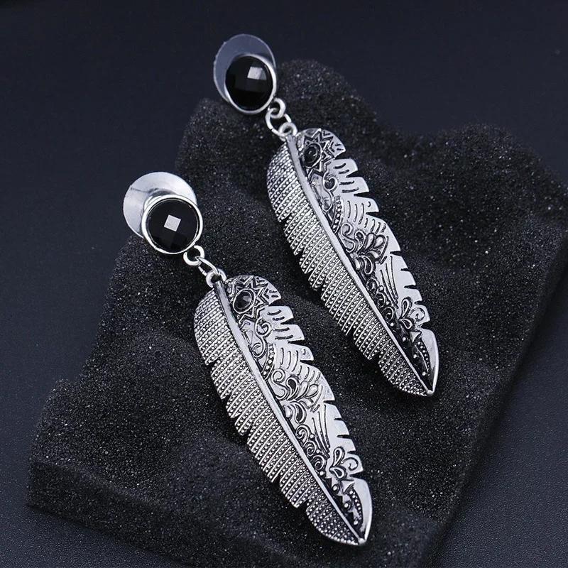 Women New Arrival Elegant Bohemian Vintage Feather Earring Summer Style Black Leaf Earring Pendant Accessories gift