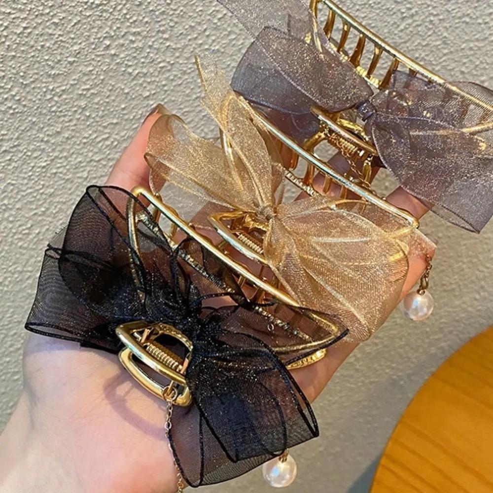 Updo Long Hair Hair Ornament Pretty Ribbon Claw Clip 1P Silver