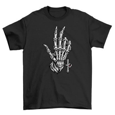 Gothic_98 T-shirt - Spooky-Chic Vibes! Funny Skeleton Hand Design On 100% Cotton