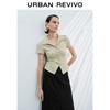UR 2025 Autumn Women's Pleated Slim Lapel T-shirt