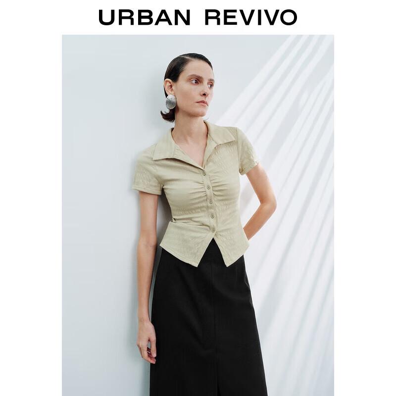 UR 2025 Autumn Women s Pleated Slim Lapel T-shirt S