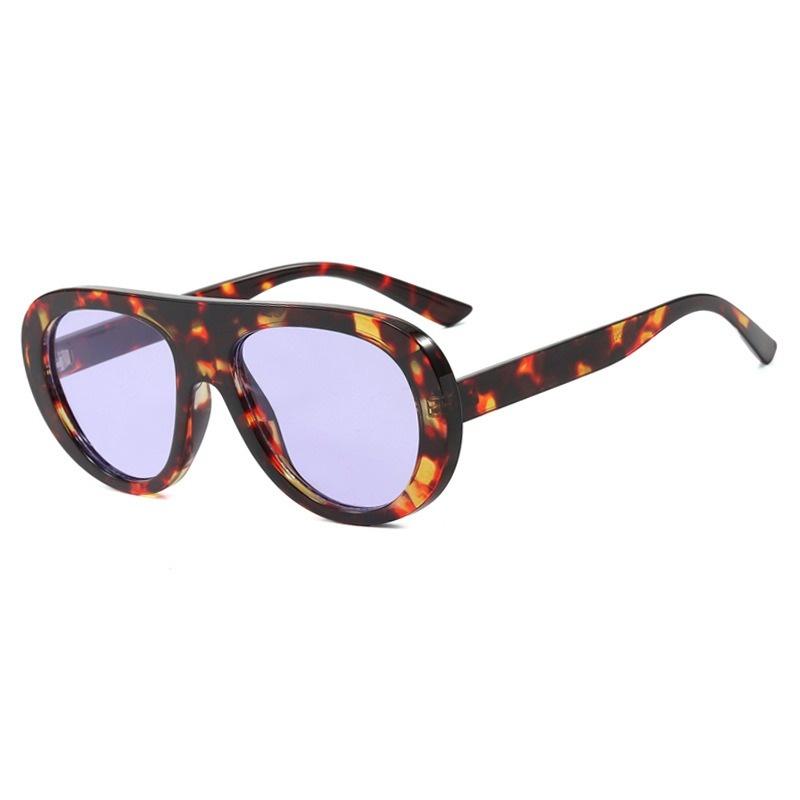 Retro Round Sunglasses For Women Men Vintage Oversized Pilot Frame Tea Color Lens Uv400 Luxury Brand Trend Unisex Shades