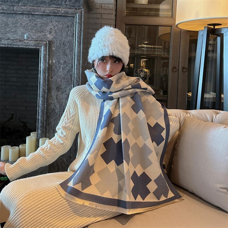Versatile Long Women's Shawl Scarf Winter Thickened Double-sided Scarf Imitation Cashmere Shawl