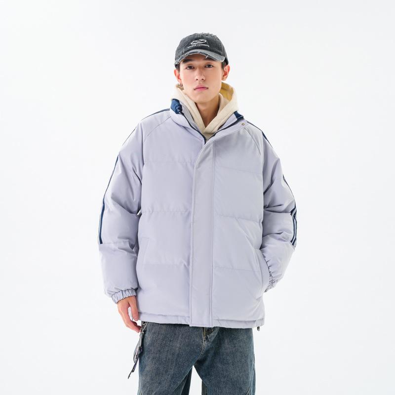 Cotton-padded Clothes Are the Same for Men and Women. Winter Stand-up Collar Loose Cotton-padded Clothes, Thickened Striped Bread Clothes