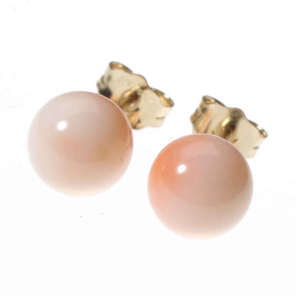 Deep Sea Coral Pink Round Gold Undyed Earrings, Beads, Filled,