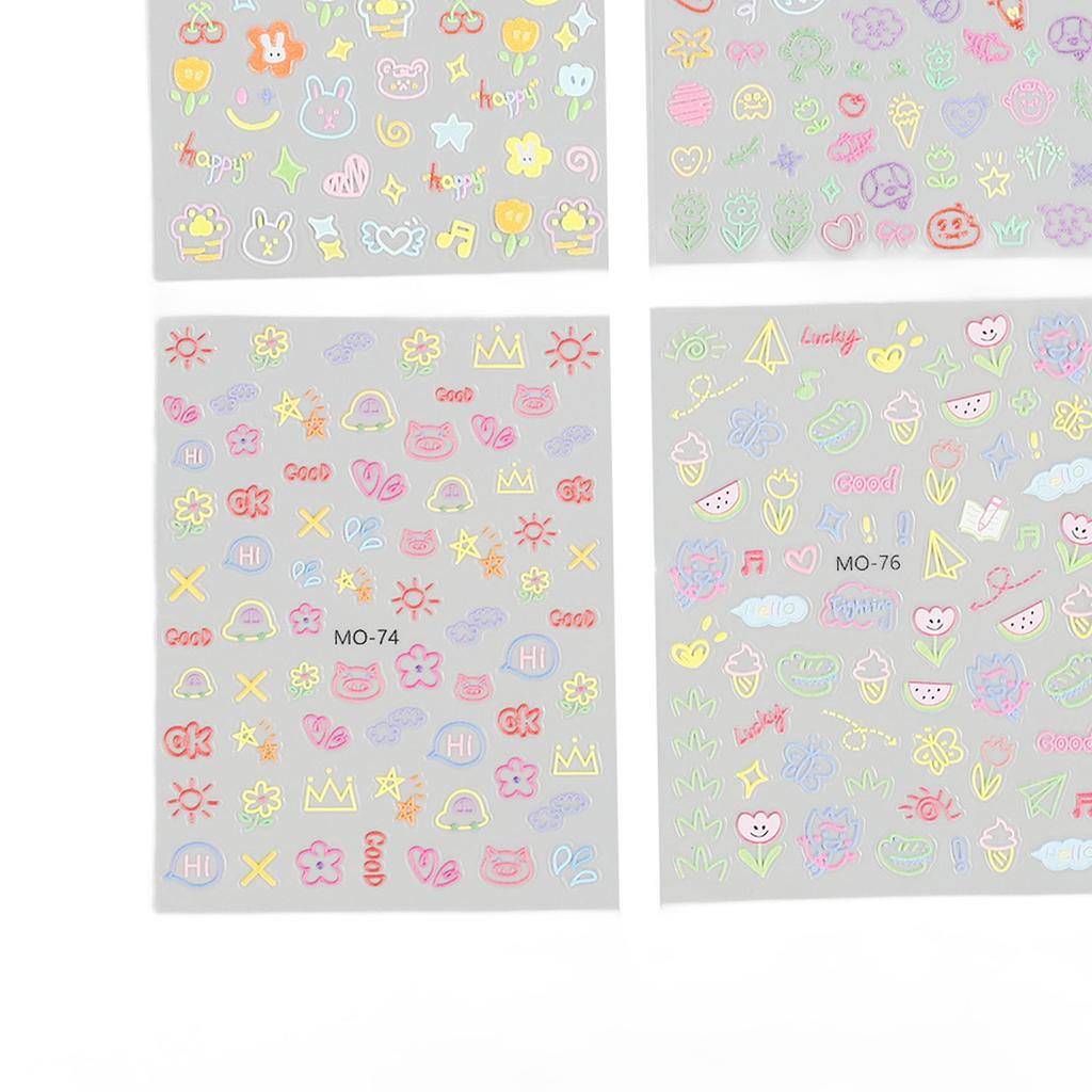 Nail Art Stickers Colorful Flowers 3D Cartoon Stickers Nail Decoration Self Adhesive Cute DIY Manicure Supplies