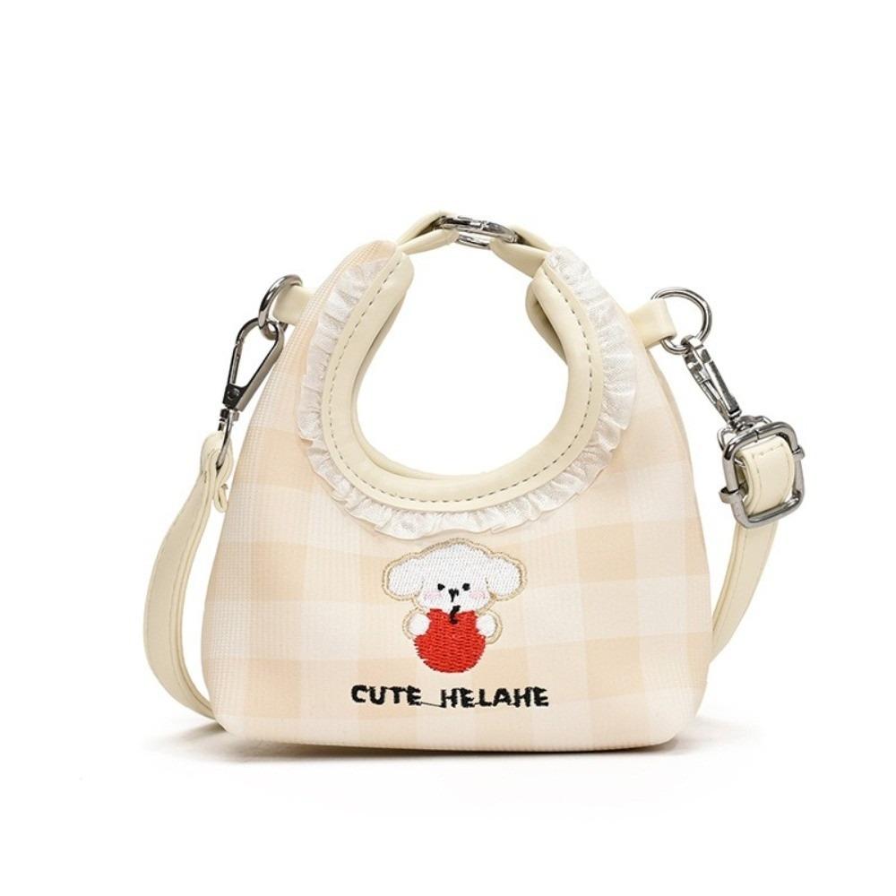 

Embroidery Dog Shoulder Bag Grid Crescent Handbags Sweet PU Crossbody Bag Gift белый