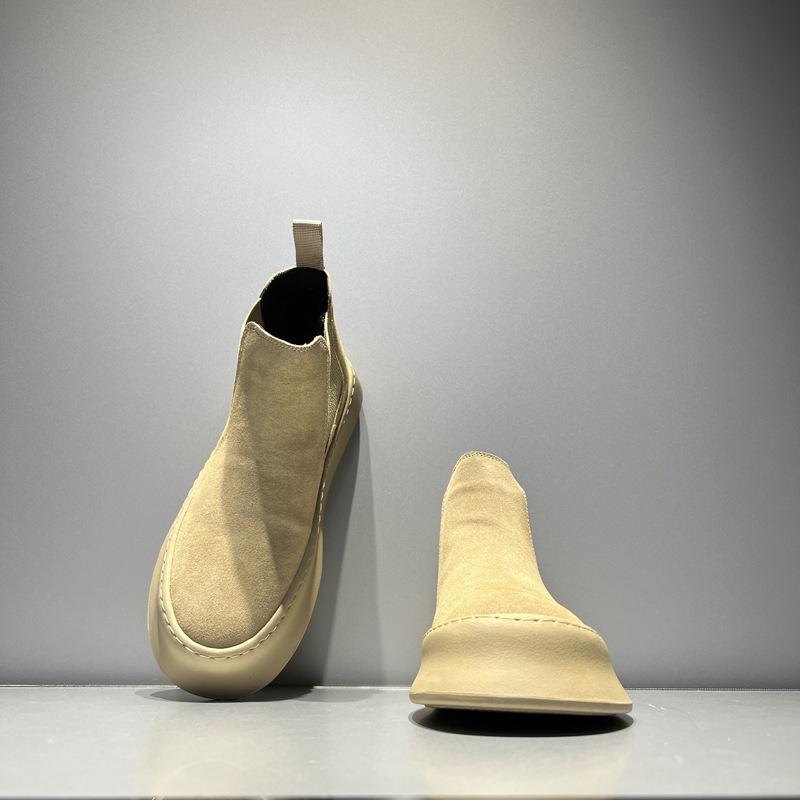 Hohe Chelsea-Boots aus Leder mit Samt-Plateau, lässige Board-Schuhe, leichter Luxus, japanische Schuhe
