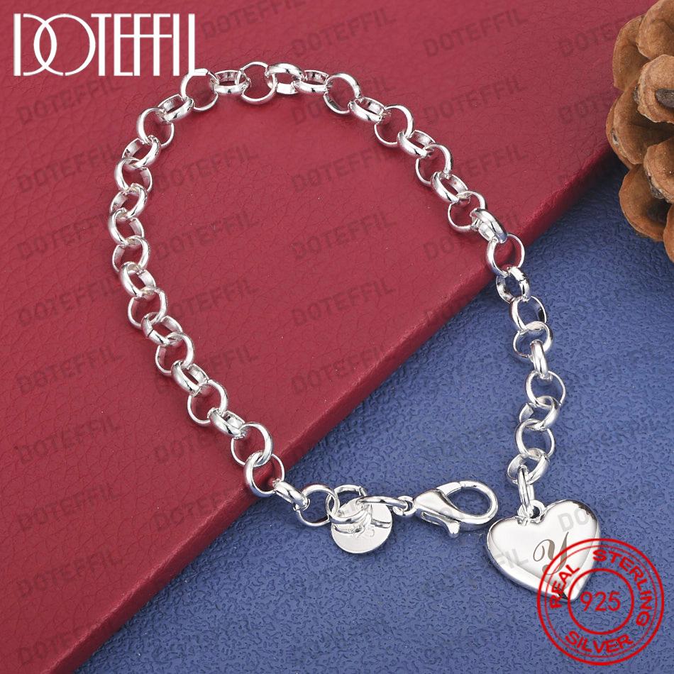 Xiaomi Exquisite 925 Sterling Silver Heart-Shaped 26-Letter Chain Bracelet for Women, Fashionable Wedding Gift, Party Jewelry