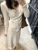 Elegant French Style Irregular Sweater Skirt Set for Women - Autumn/Winter Waist-Cinching Three-Piece Ensemble