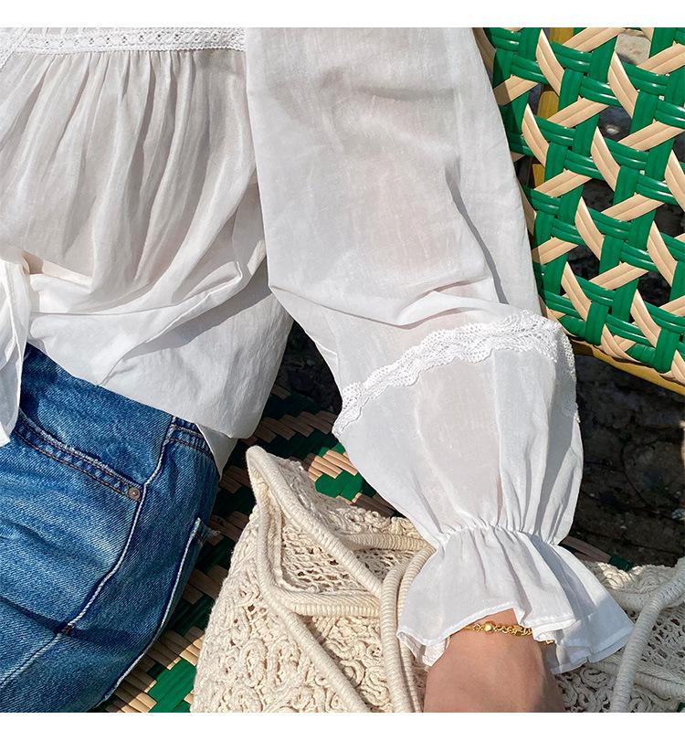 Spring New Arrival: Women's Long Sleeve White Cotton French Shirt - Southern France Holiday Style