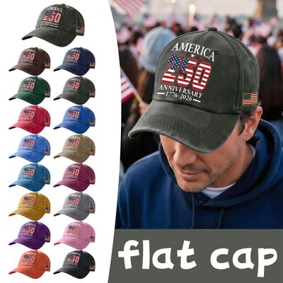 Unisex USA 250th Anniversary Printed Distressed Washed Baseball Cap | Patriotic Vintage Hat For Celebrations