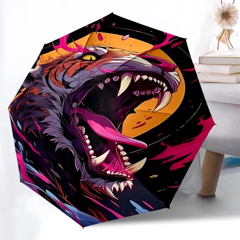 1pc Dynamic Tiger Print Automatic Opening/Closing Umbrella with Foldable Design, Ideal for Outdoor Use, Festive Gifts, and Daily Carry.R026