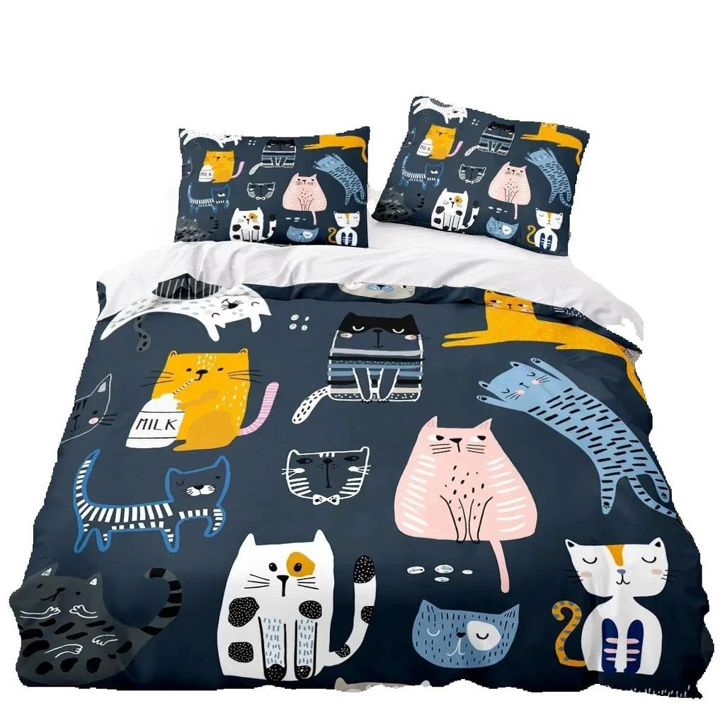 Cartoon Animal Cat Quilt Cover 3D Printed Large Print Double Size Quilt Cover Bedding Set Single Set for Boys and Girls Adult
