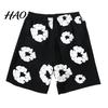 Men Daily Short Pants Summer Shorts Flower Print Drawstring Elastic Waist Loose Pockets Street Style Pleated Vacation Beach Sport Casual Homewear