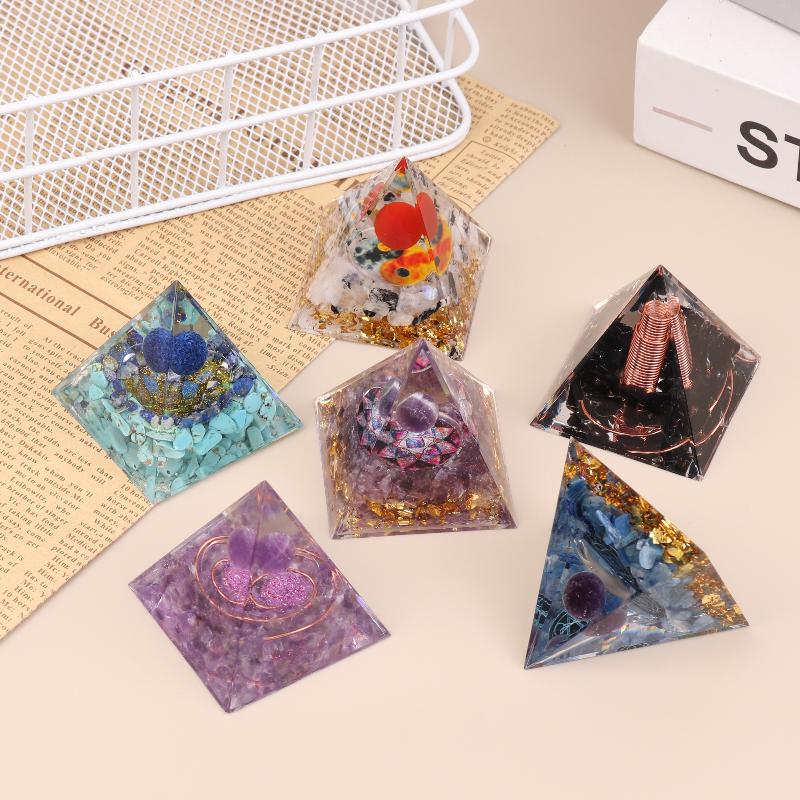 Hot Sale Energy Pyramid Orgonite Reiki Natural Amethyst Peridot Reiki Chakra Meditation Tool Room Decor Crystal Gifts