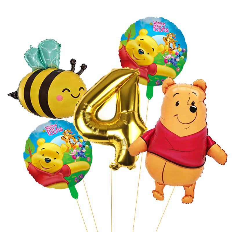 5 unidades Balão de Abelha Desenho Animado Winnie The Pooh Suprimentos para Festa Winnie Balões de Festa de Urso para Chá de Bebê Decorações de Festa de Aniversário