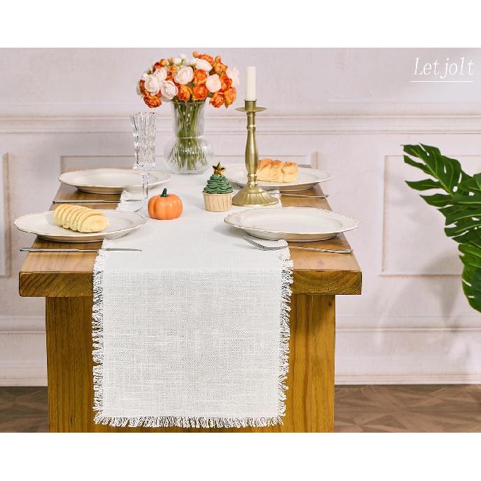 Letjolt White Table Runner 72 Inches Farmhouse Table Runner Slub Texture Cotton Linen Table Decor Rustic Home Table Decoration Wedding Reception