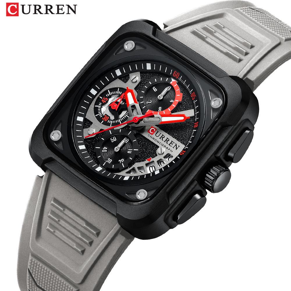 Curren 8461 Men's Multi-function Calendar Watch with Six Hands and Rubber Strap for Teens and Students.