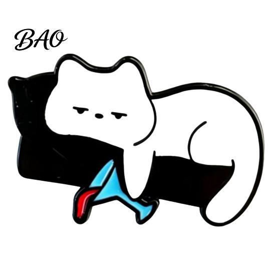 Denim Jacket Accessory Outfit Brooch for Men & Women, Cartoon Kitten Drinking Canvas Bag Wine Enamel Pin, Decorative Jackets Bags Hats Cat