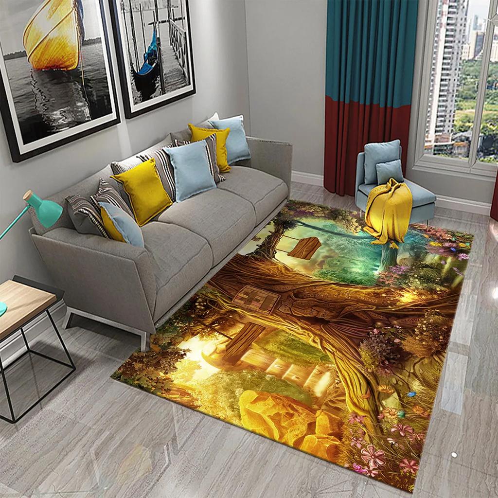 Colorful Magic Forest Flower Carpet Psychedelic and Dream Forest with Animal Living Room Bedroom Bathroom Entrance Non-Slip Rugs