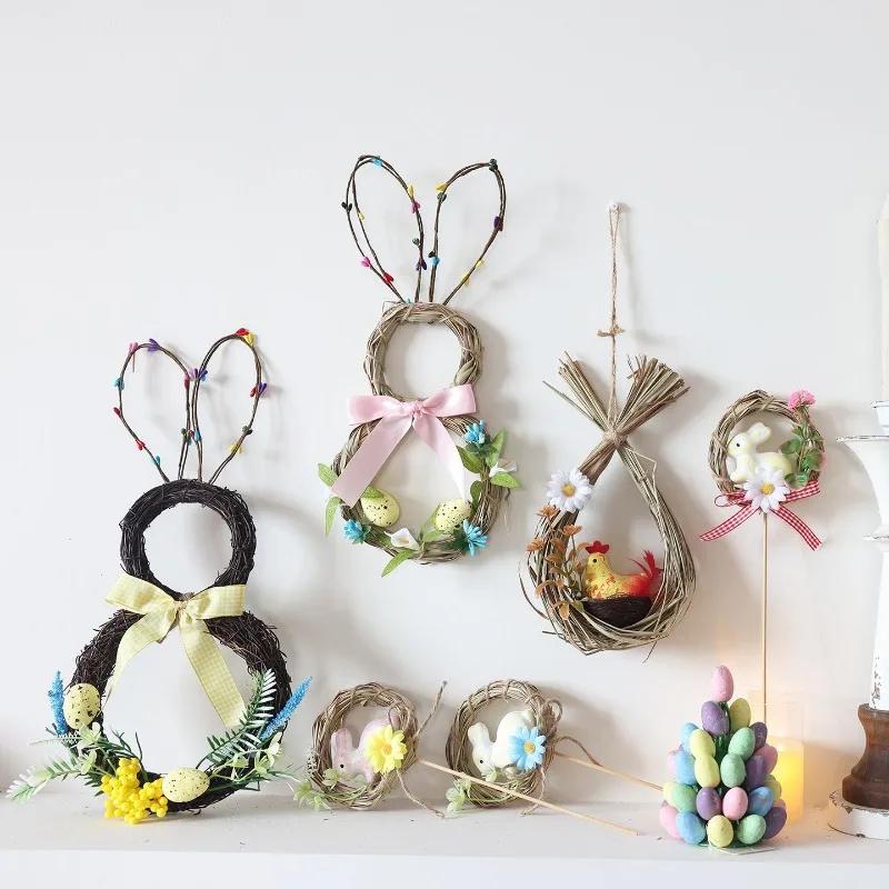Handmade Easter Egg & Bunny Rabbit Wreath 2026 New Easter Decor Garland Creative Door Sign for Garden Gate Wall Decor