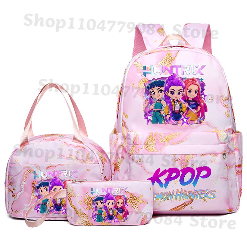 3-piece Korean Wave Devil Hunter Student Anime Fashion Backpack Pencil Case Set Gift