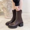 Coarse heeled thick soled short boots for women winter new versatile zipper retro simple comfortable boots for women