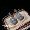 Morning Dew Water Drop Gem Necklace, Sparkling, 18K Gold Plated, Teardrop Large Carat Zircon Earrings, Set