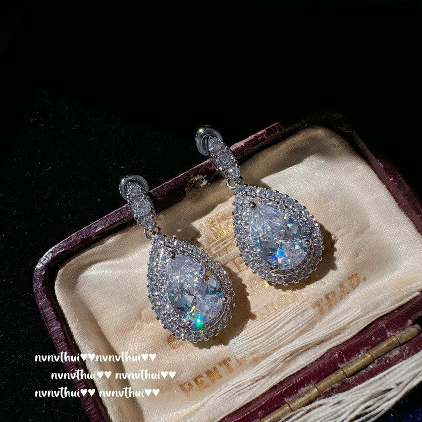 Morning Dew Water Drop Gem Necklace, Sparkling, 18K Gold Plated, Teardrop Large Carat Zircon Earrings, Set