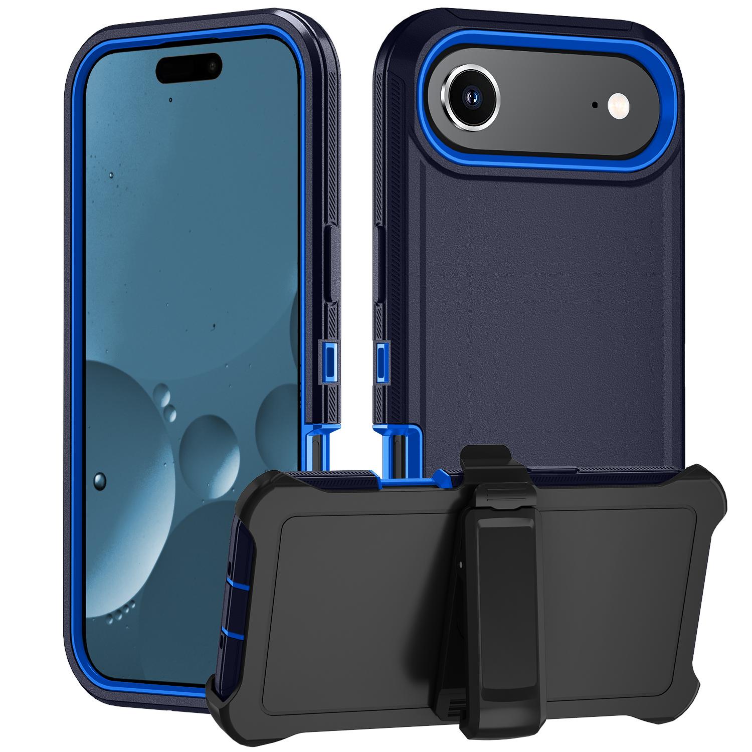 

For iPhone 17 Air Rugged Case PC+TPU Cell Phone Cover with Back Clip Kickstand Dark Blue