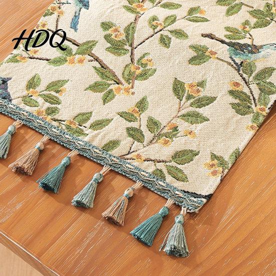 Soft Fabric Table Runner Floral Jacquard Runner Flower Bird Leaf Vintage Elegant