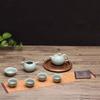 Chinese Celadon Ceramic Tea Set with Bamboo Tray