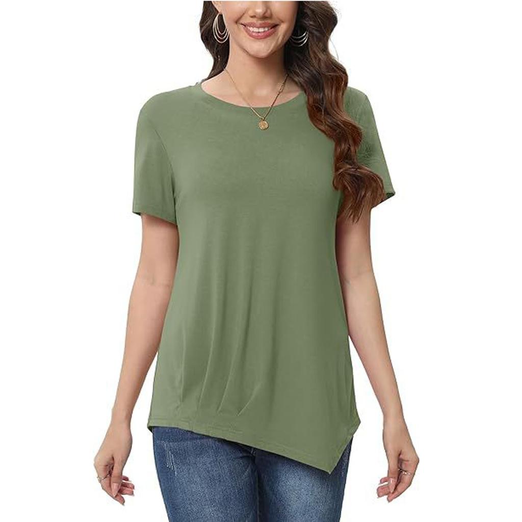 Dámské letní topy Jednobarevné košile s kulatým výstřihem a krátkým rukávem Trička pro volný čas