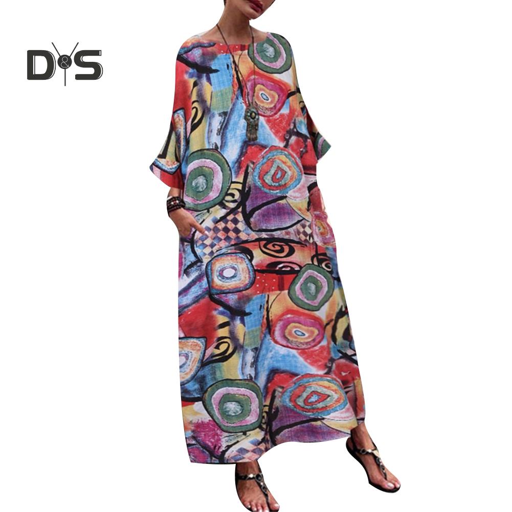 Donna Vintage Estate Casual Abito Donna O Collo A Maniera Lunga Floral  Stampa Lunghi Abiti Sciolti Lunghi acquista in modo economico — spedizione  gratuita, recensioni reali con foto — Joom