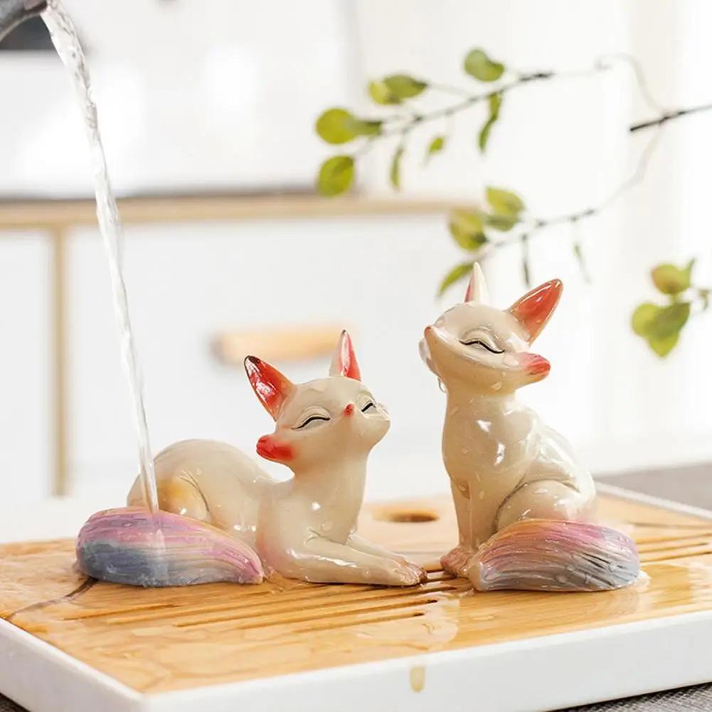 Fox Figurine Handcrafted Color Changing Fox Tea Pet for Good Luck Symbol Teahouse Ornament Resin Feng Shui for Kungfu for Good