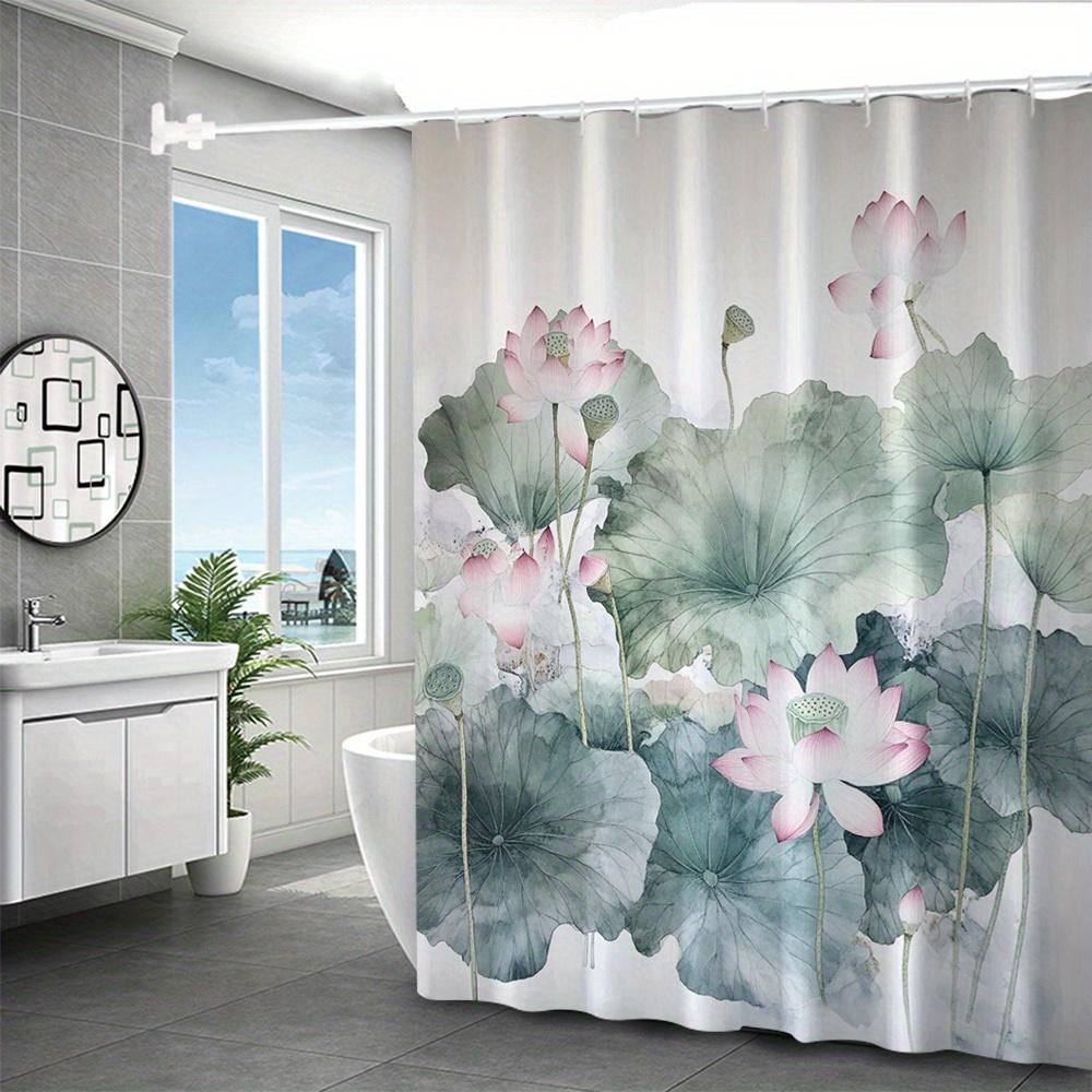 1pc Ink Lotus Leaf Digital Printed Polyester Shower Curtain, Waterproof, With Hook, Cartoon Animal Theme, Machine Washable