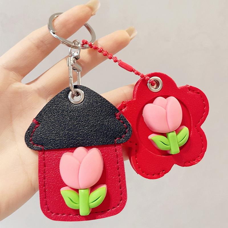 2PCS/Set Keyrings Convenient 3D Tulip Design Accessories Keychain Cute Access Card Holder Multi-Functional Multicolor