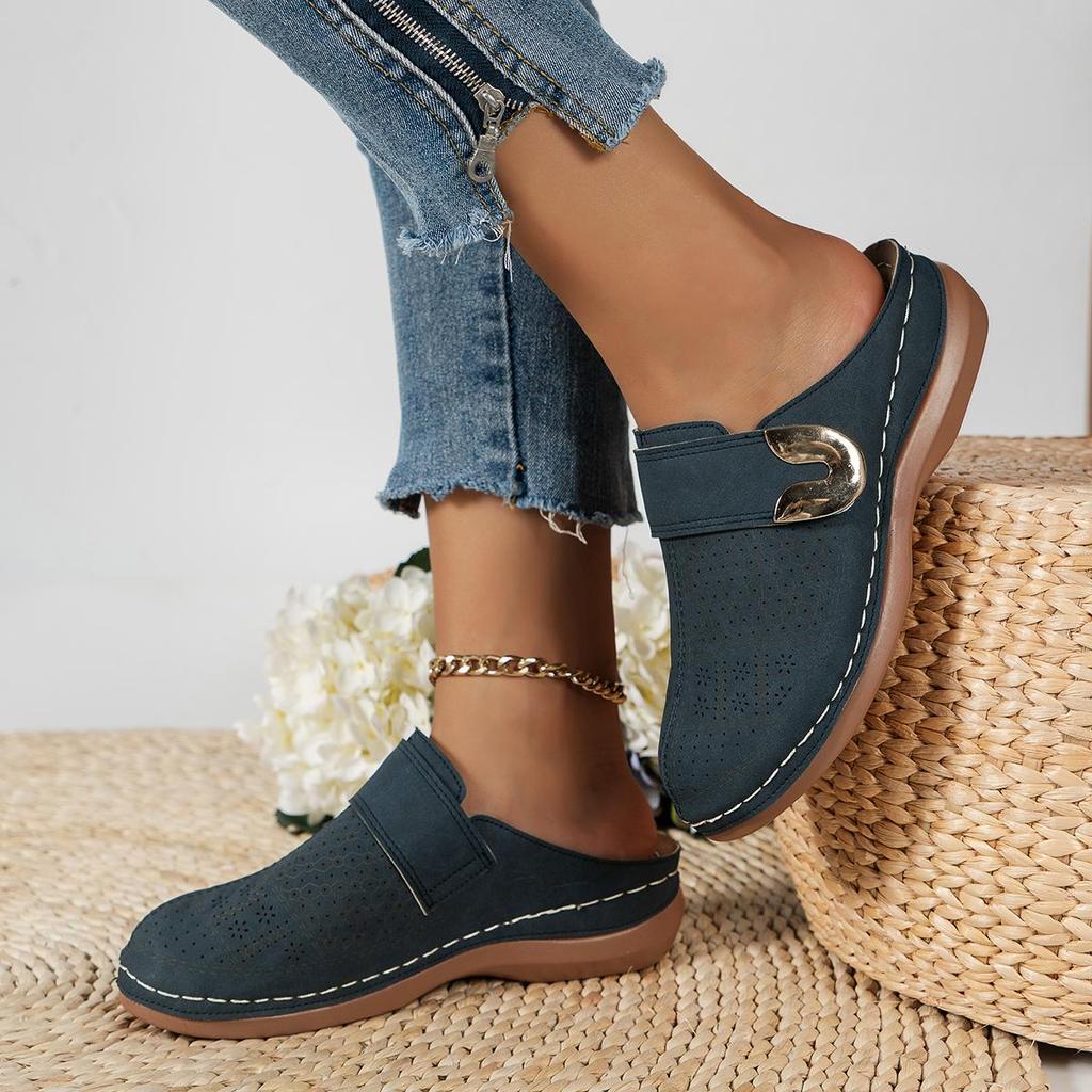 Damen Keilabsatz Pantoletten mit Lochmuster Damen Sommer Bequem Atmungsaktiv Plateau Sandalen Frau Rutschfeste Flip Flops Übergröße 45