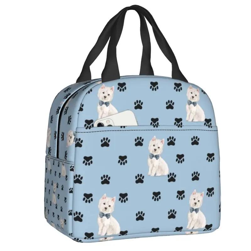 

Утепленная сумка для ланча с рисунком в виде лапы вест-хайленд-уайт-терьера, термосумка для собак Westie, ланч-бокс для детей и школьников 22x20x13CM