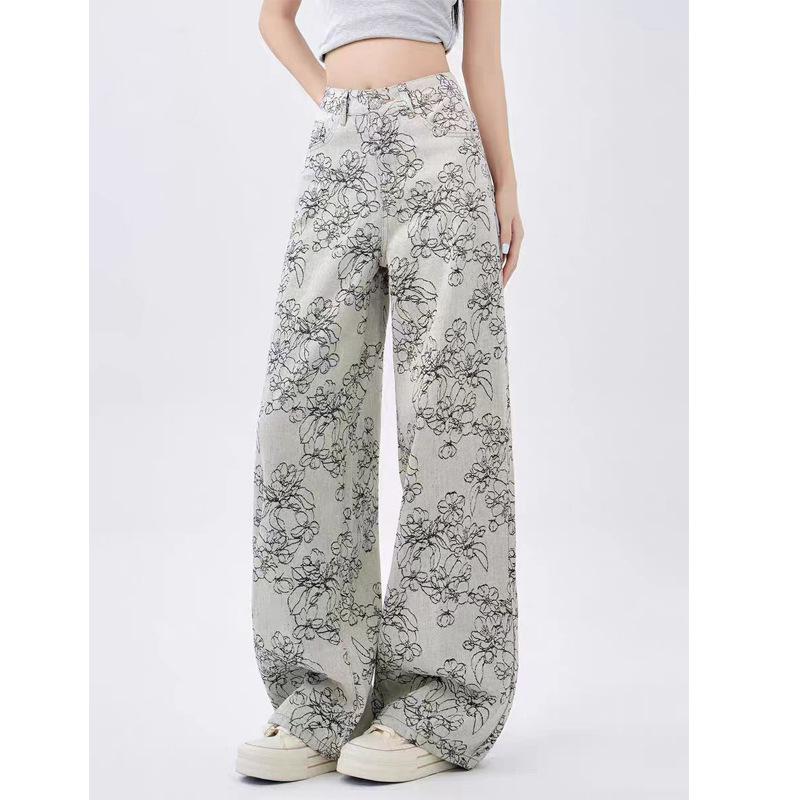 

Li Shaonü Curved Leg Jacquard Print Jeans: 2026 Autumn Streetwear Denim 6107 S