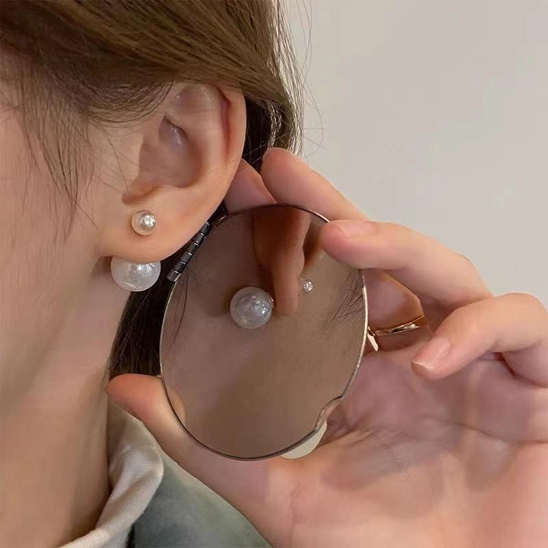 Double-Sided Pearl Stud Earrings Women's New Fashion Elegant Atmosphere Small Luxury High-End Special Ear Rings Silver Needle
