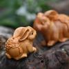 Chinese Zodiac Wood Carving: Radish Rabbit Pendant & Desktop Ornament