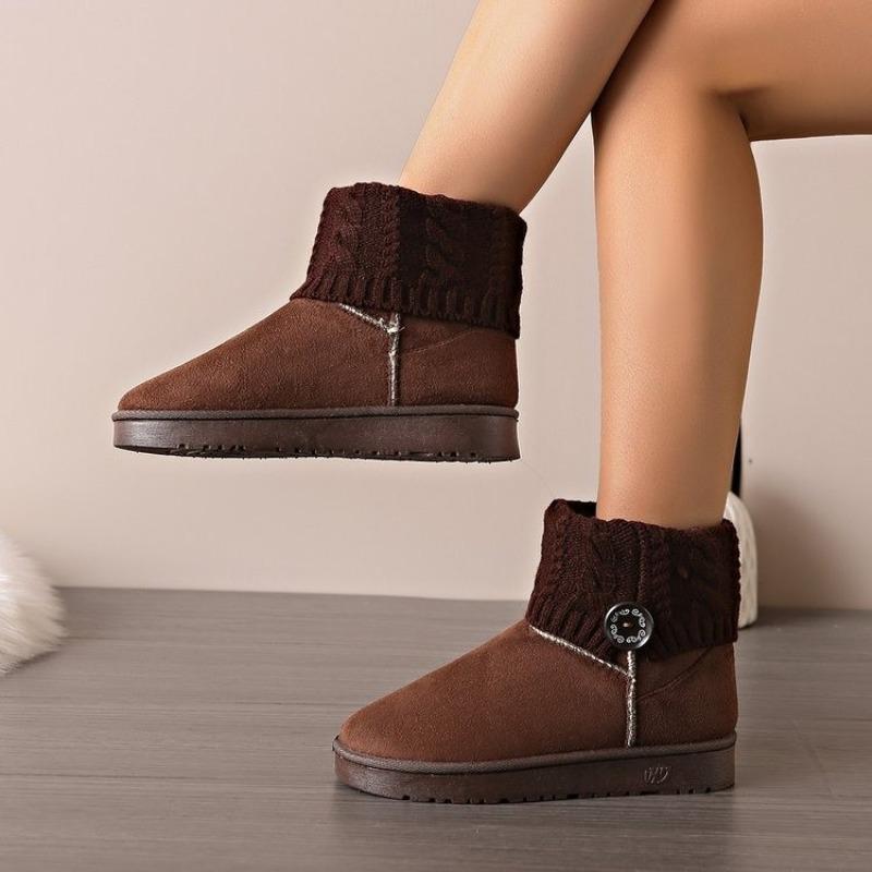 Fashion Women's Fashion Flat Snow Boots Winter New Round Head Sleeve Wool Tube Soft Sole Anti-slip Wear-resistant Short Boots