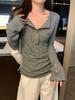 Autumn Korean Style Slimming Long-Sleeve Button-Up T-Shirt