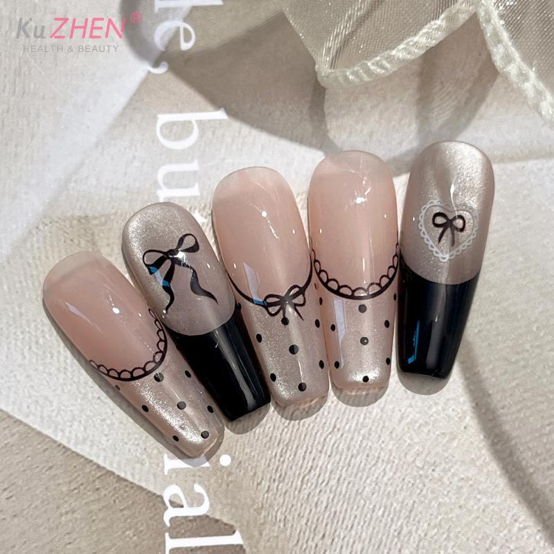 1Sheet Nail Sticker Bowknot Kawaii Black White Wave Point Nail Art Stickers Nail Decoration Decals Self-Adhesive Accessories DIY